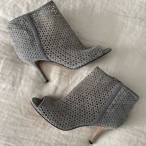 Grey suede peep toe booties